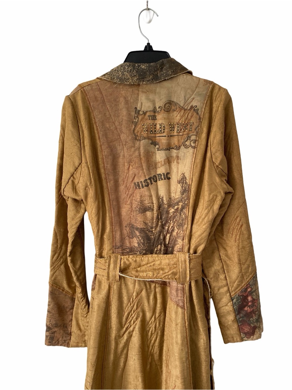 Scissors Paper Rock Vintage Boho Patchwork Trench Coat Tan Embellished Medium - Picture 4 of 11